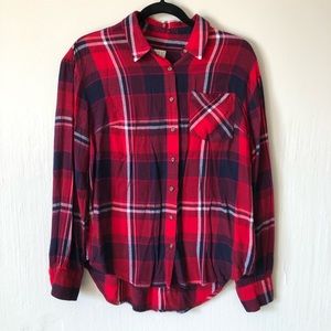 Super soft red and navy fleece button up